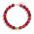 Mchic Colorful Beaded Choker Necklace for Women: Boho Large Square Acrylic Beaded Necklace Stainless Steel Adjustable Surfer Beach Strand Necklaces Summer Handmade Jewelry Gift for Women - color: Mix Red