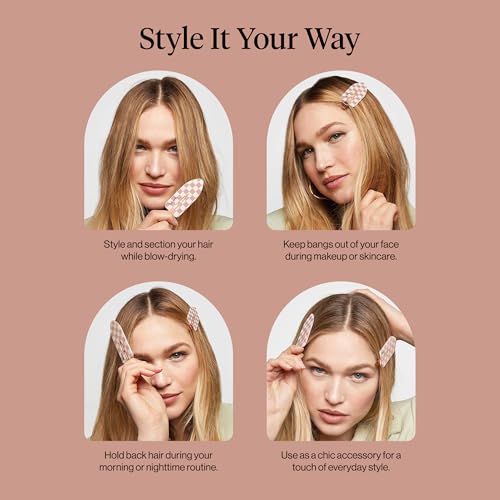 Kitsch Creaseless Hair Clips for Women - No Crease, No Bend Hair Clips for Styling, Bangs, Makeup Application, Face Wash | Recycled Acrylic - Checkered Terracotta | Ideal Gifts for Women, 2pcs - color: Terracotta Checkered