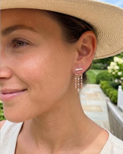 MUMREUES Gold Earrings for Women Trendy 14K Gold Plated Dangle Earrings Small Hoop Huggie Drop Stud Earrings Cubic Zirconia Simple Minimalist Dainty Chain Tassel Hypoallergenic Earrings - color: Jacket & Rose Gold