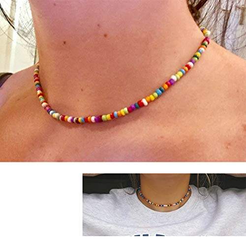 Tgirls Boho Choker Necklace Chain Rice Beaded Necklaces Seed Bead Necklace Accessory for Women - color: colorful 5
