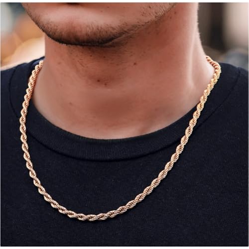 14K Yellow Solid Gold 1.5mm、2mm、3.2mm and 4.2mm Twisted Rope Chain Necklace, Ideal Gift for Women And Men(Lengths from 16 to 36 Inches) - size: 22inch
