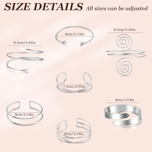 7Pcs Upper Arm Cuff for Women Gold Silver Open Arm Cuff Bracelets Adjustable Armlet Armband Minimalist Coil Swirl Arm Cuff Bracelet Jewelry - style: Silver-A