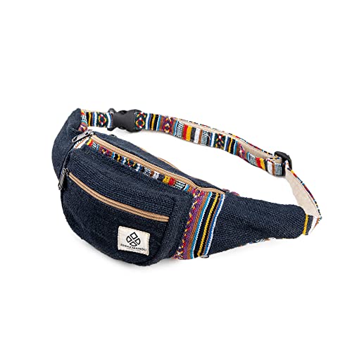 Freakmandu Eco-Friendly Boho Hippie Style Hemp Fanny Pack Blue Hip Waist Bag for Hiking Running Jogging (Azure) - color: Azure