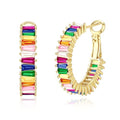 Trendy 14K Gold Plated Hoop Earrings for Women, Chunky Gold/Silver Earrings for Women Cubic Zirconia Baguette Hoop Earrings Heart Hoops Lightweight Hypoallergenic Jewelry,25mm/35mm/40mm/50mm - color: 01 Gold Rainbow Hoops 25mm