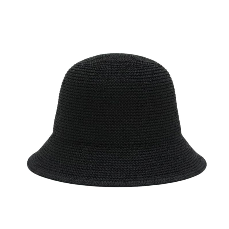 Women Straw Hat Beach Sun Cap Foldable Paper Knitted for Travel Summer Vacation Soft Lightweight Breathable - color: Black