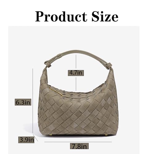 Woven Purse for Women Suede Leather Shoulder Bag Vegan Tote Bags Suede Hobo Top-Handle Handbag - color: Coffee