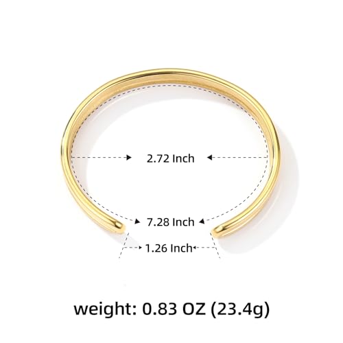BE & CHEERY Gold Bangle Bracelet for Women, 14k Gold Plated Open Bangle, Stackable Stainless Steel Cuff Bracelets, Chunky Fashion Jewelry for Women, Trendy Elegant Design Bangle as Gifts - style: Long cut out