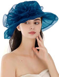 Women's Kentucky Derby Church Dress Hat Wide Brim Leaf Flower Bridal Shower Hat - color: G1-navyblue