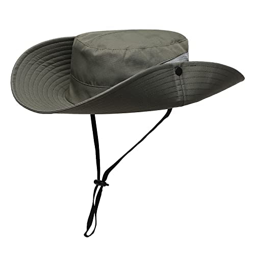 Womens Summer Sun Hat Beach Hat Wide Brim Outdoor UV Protection Hat Foldable Cool Mesh Ponytail Bucket Hat - color: Pure Army Green