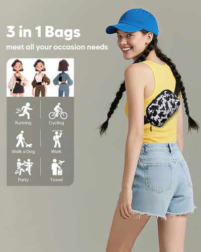 Pritent Fanny Packs for Women Cross Body Bag Waterproof Belt Bag with Adjustable Strap and Zipper Back Pocket Small Crossbody Bags Fashion Waist Packs for Workout Travelling(Cow Print) - color: Cow Print, size: Small
