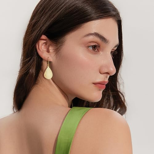 14K Gold Dangle Earrings for Women，Lightweight Circle Disc Coin Geometric Flat Brushed Drop Earrings, Hypoallergenic Leverback Earrings Jewelry - color: 14K Gold