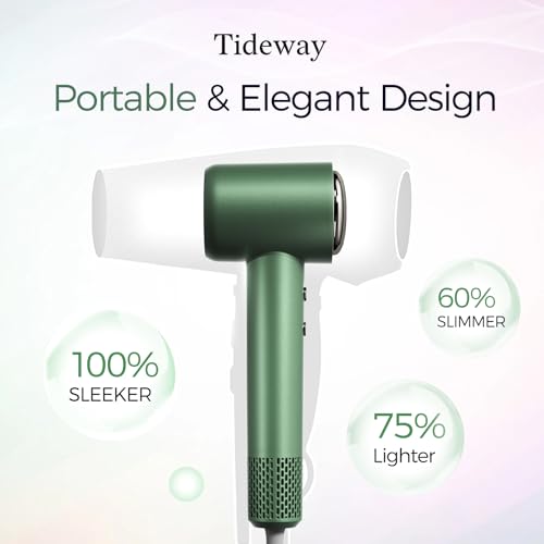 Tideway Hair Dryer Professional High-Speed Ionic Blow Dryer 110,000 RPM, Compact Hair Dryer with Magnetic Diffuser, Fast Drying with Brushless Motor Low Noise Smart Temperature Control-H11 - color: Green