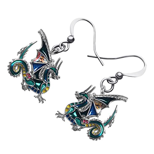 Enamel Alloy Dinosaur Fantasy Dragon Earrings Drop Dangle Unique Animal Jewelry For Women Dragons Gifts - color: Green