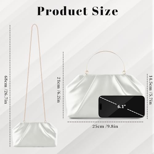 ERKOON Clutch Purse for Women Elegant Pleated Evening Bag Crossbody Shoulder Handbag Envelope Bag with 2 Detachable Chain - color: White
