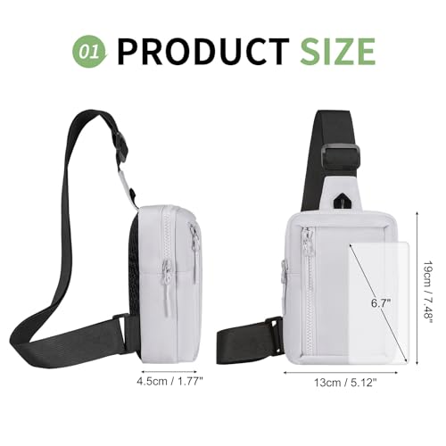 Mini Sling Bag for Men and Women, 7.5 Inch Small Anti Theft Crossbody Sling Backpack Nylon Chest Bag Fanny Pack for Travel Running Hiking (Light Grey) - color: Light Grey