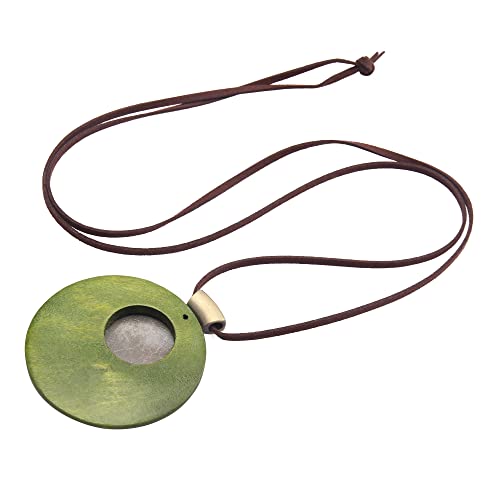 Bohemian Women's Leather Long Pendant Necklace Sweater necklace Adjustable Retro Woven Handmade Jewelry - color: Green Wood