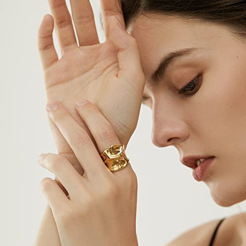 Gold Silver Rings Set for Women Chunky Statement Rings ZC Dome Evil Eye Croissant ring Thick 18K Gold Plated Band Rings - color: Chunky, size: 9