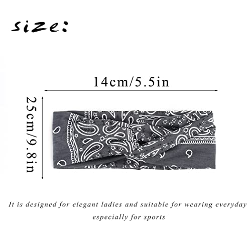 Urieo Boho Bandanas Headband Knotted Hair Bands Paisley Head Turban Sport Yoga for Women (Pack of 4) (C)