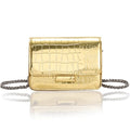 Small Crossbody Purse Bag for Women，Y2K Cute Metallic Croc-Embossed Handbag with Chain Strap - color: Mini Gold