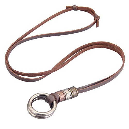 GelConnie Leather Cord Necklace Chain Multilayer Wooden Pendant Necklaces Vintage Jewelry Boho Long Sweater Necklace for Women Men - color: Double Ring Pendant