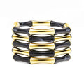 Gold Tube Bangle Bracelets for Women Stackable Bamboo Chunky Acrylic Beads Stretch Friendship Summer Beach Bracelet Jewelry - color: Black