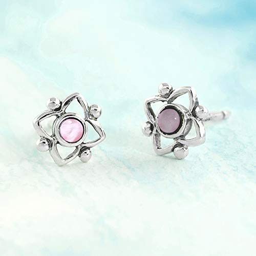 Boma Jewelry Sterling Silver Flower Shaped Dot Stud Earring - color: Pink Shell