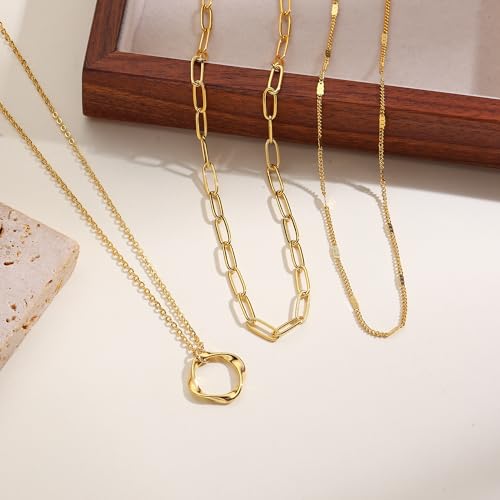 Gold Necklace Stack for Women, Layered Gold Necklaces Set,18K Gold Plated Simple Dainty Gold Chain Choker Necklaces Trendy Jewelry Gifts for Women - color: S03