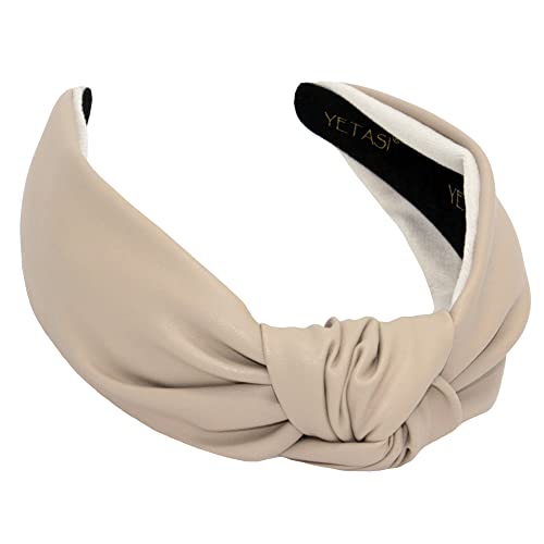 Leather Headbands for Women, Ivory Stylish Year-round Wearable All Day. Head bands Adult Women Trendy Cream Head band for Women's Hair Knotted Headband Top Knot Womens Fashion Designer Girls - color: Beige Cream