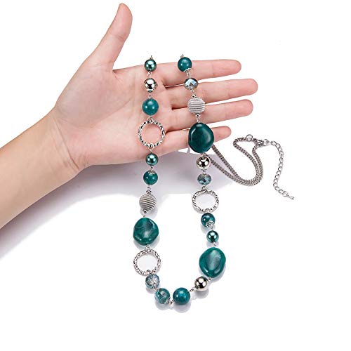 PEARL&CLUB Long Beaded Necklaces For Women - Sweater Chain Fashion Jewelry Necklace Gifts For Women - color: 23-Sea green