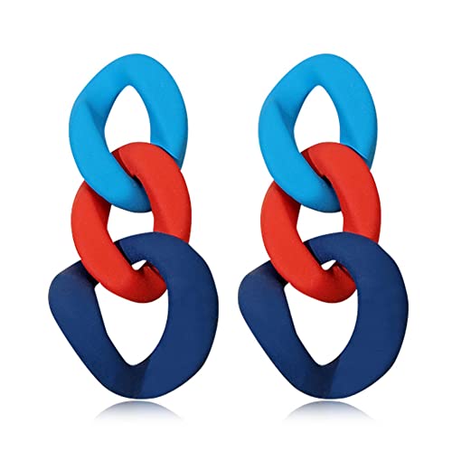 Charm Elegant Hollow Color Chain Acrylic Geometric Temperament Dangle Drop Earrings Bohemian Minimalist Hypoallergenic Jewelry Gift - color: Blue Red ShenBlue earrings