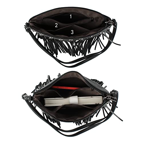 Hoce Women’s Leather Fringe Messenger Bag Large Hobo Crossbody Tassel Shoulder Bags, Gift for Mom Wife Girlfriend - color: 6926 Black