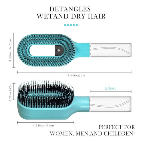 2-in-1 Manual Non-Electric Detangler Hair Brush with Built-In Mister Spray, Wet & Dry Detangling Brush for Curly, Wavy & Straight Hair, No-Tangle Anti-Frizz Brush，Reservoir 50ml（Mint Turquoise) - color: Mint Turquoise