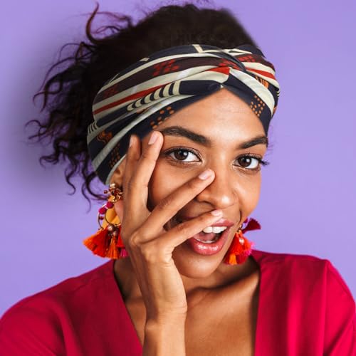 XunYee 12 Pcs Juneteenth Headbands African Boho Print Headbands for Women Yoga Twisted Knot Headwraps - Assorted Wide Elastic Bandeau Hair Accessories for Girls, Running, Sports