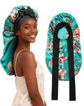 AWAYTR Long Satin Bonnet for Braids - Elastic Silk Hair Bonnets for Sleeping Night Cap Stretchy Tie Band for Women（Flower A） - color: Flower A
