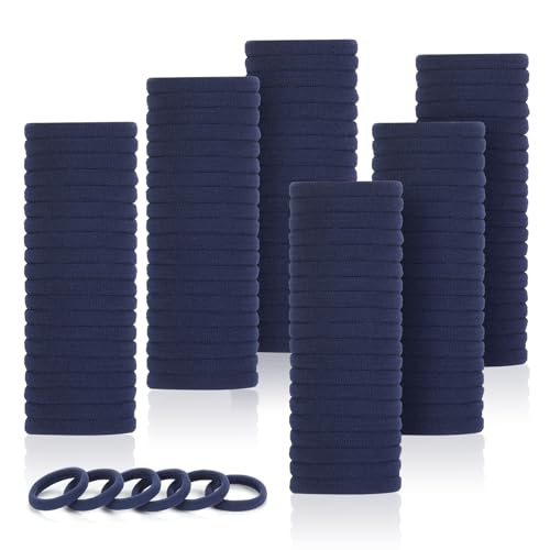 LuSeren 120 Pcs Navy Hair Ties for Women, No Damage Soft Seamless Nylon Hair Elastics for Thick Hair, Ponytail Holders, Solid Navy Hair Accessories - color: Navy blue