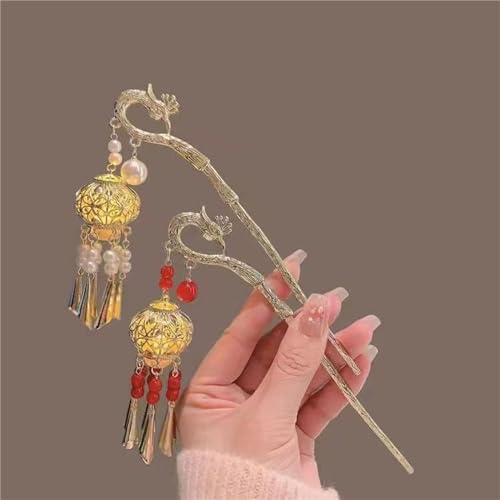 Lantern Light Tassel Hairpins Hair Stick phoenix Chinese Coiled Hair Antique Hair Pin Hair Accessories for Women Red #07 - color: Red-#07
