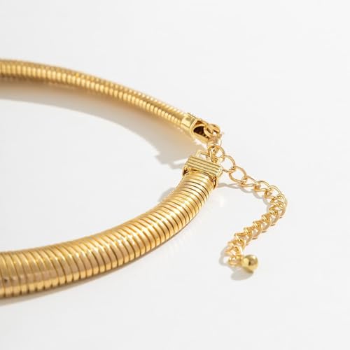 Chunky Chain Necklaces Women Statement Collar Necklace Gold Flat Snake Chain Choker Ribbed Design for Party, Dress Jewelry Gifts - color: A3