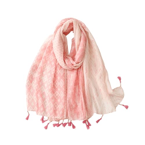 WaJuemy Travel Boho Scarf for Women Casual Lightweight Pashmina Scarves Fashion Multicolor Shawl Wraps with Fringed Beads - color: 201 Pink