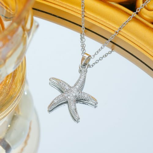 Shell Starfish Necklace for Women Pearl Beach Boho Layered Necklace Charm Accessories Summer Vacation Outfit 2026 - color: C3:silver starfish necklace