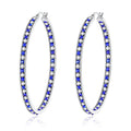 CiNily Mult-colors Crystal Stainless Steel Hoop Earring for Women Hypoallergenic Jewelry for Sensitive Ears Large Big Hoop Earrings 2" - color: Blue & White