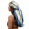 RIIQIICHY Head Scarf for Women Like Silk Scarf Hair Scarf Printed Square Scarf Bandanas for Women 35 Inches - color: Blue/Ivory/Green