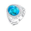 AIBAO 4-12 Ct Large Oval Engagement Rings for Women Natural Turquoise/Lapis Lazuli/Malachite Celtic/Infinity/Love Knot Halo Ring Size 6 to 10 Anniversary Christmas Valentines Gift - style: 4.56 Ct Blue Turquoise & Created White Sapphire