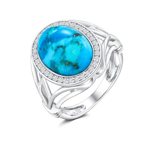 AIBAO 4-12 Ct Large Oval Engagement Rings for Women Natural Turquoise/Lapis Lazuli/Malachite Celtic/Infinity/Love Knot Halo Ring Size 6 to 10 Anniversary Christmas Valentines Gift - style: 4.56 Ct Blue Turquoise & Created White Sapphire