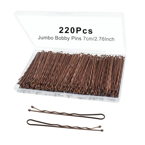 YINGFENG 220pcs 2.76 Inch Large Brown Bobby Pins for Women, Jumbo Long Pins with Box, Reusable Non Slip Big Pins Great For Thick Hair - color: Brown（2.76inch）