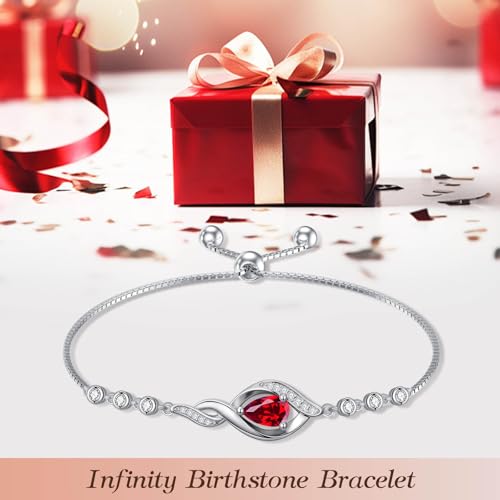 HPQQ Birthstone Bracelet for Women 925 Sterling Silver Infinity Love Jewelry Anniversary Birthday Mothers Day Gifts for Mom Wife Her - color: 07-July-Ruby