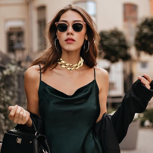 Chunky Chain Necklaces Women Statement Collar Necklace Gold Flat Snake Chain Choker Ribbed Design for Party, Dress Jewelry Gifts - color: A6