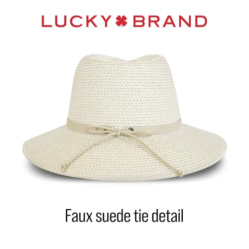 Lucky Brand Straw Hat | Travel | Vacation | Sun Protection | Lightweight | Breathable | Summer | Beach | Straw - color: Leather Tie - Cream