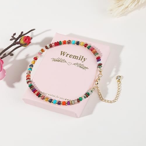Natural Stone Beaded Anklets Bracelets for Women Handmade Beaded Anklet Bracelet Waterproof Boho Beads Ankle Bracelet Adjustable Summer Jewelry - color: mix color A