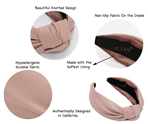 Leather Headbands for Women Pink Stylish Year-round Wearable All Day. Head bands Adult Women Trendy Head band for Women's Hair Knotted Headband Top Knot Womens Fashion Designer Girls - color: Pink
