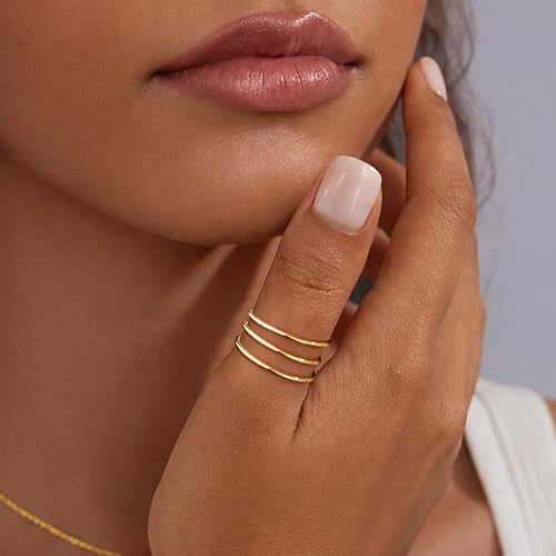 Gold Band Rings for Women Men Non Tarnish, Wedding 14K Gold Plated Stackable Ring Set for Couples, Dainty Thin Plain Simple Promise Dome Band Thumb Pinky 1mm 3mm 5mm Jewelry Gift Comfort Fit Size 3-13 - color: Gold-1mm 3PCS, size: 9